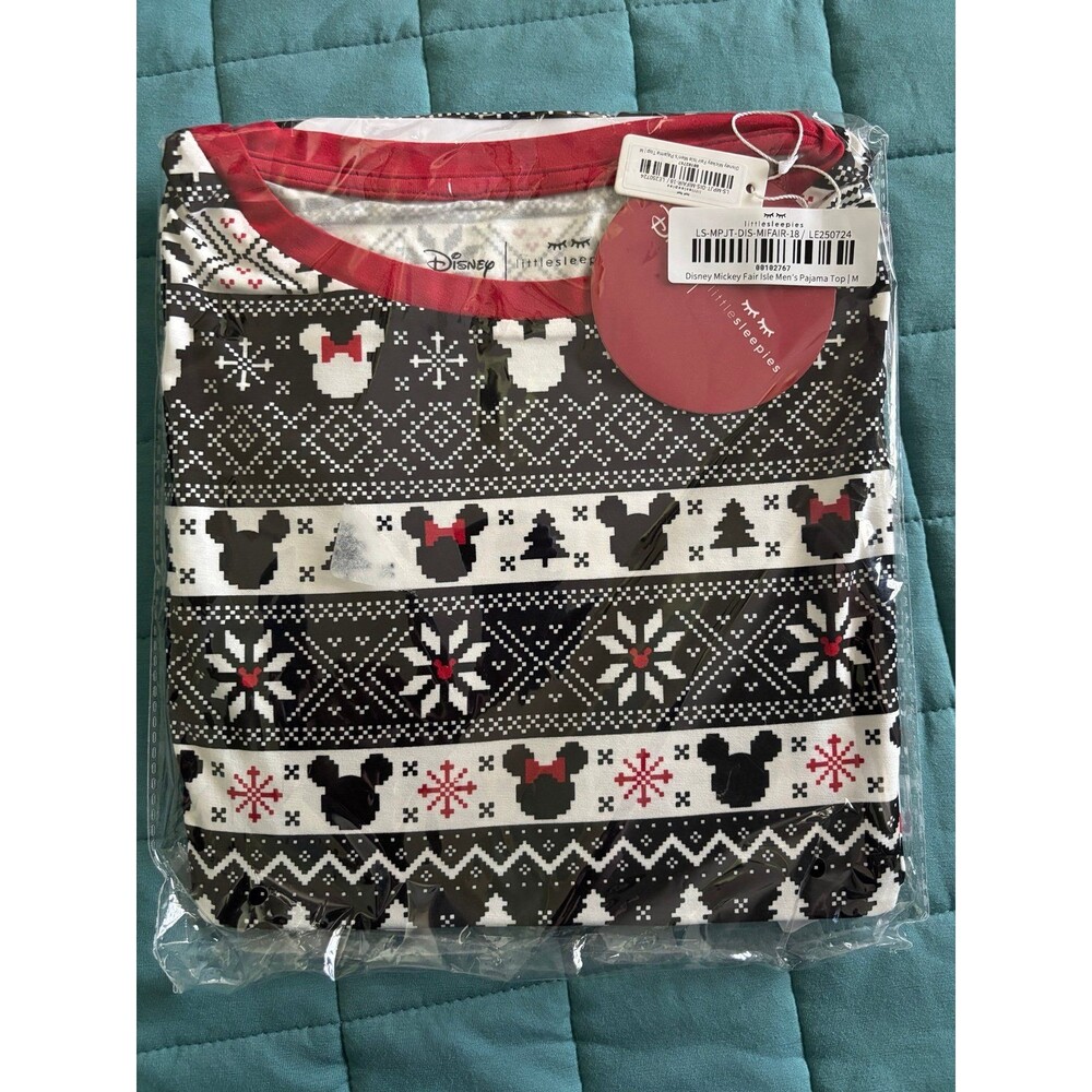 Little Sleepies Mickey Fair Isle Men’s pajama top Medium NIB